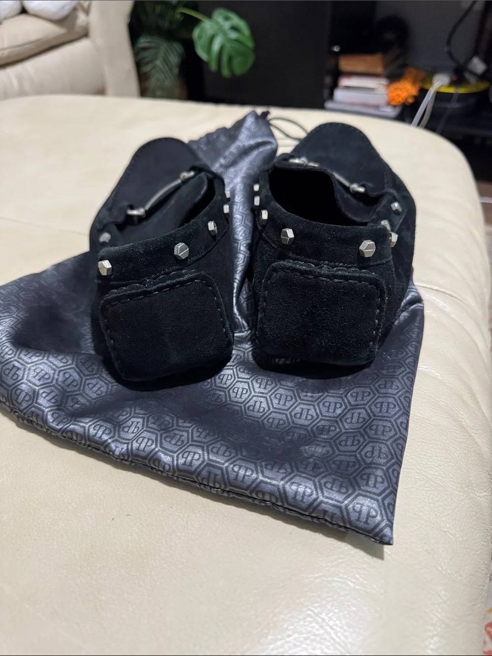 Men's Black Suede Studded Driving Loafers